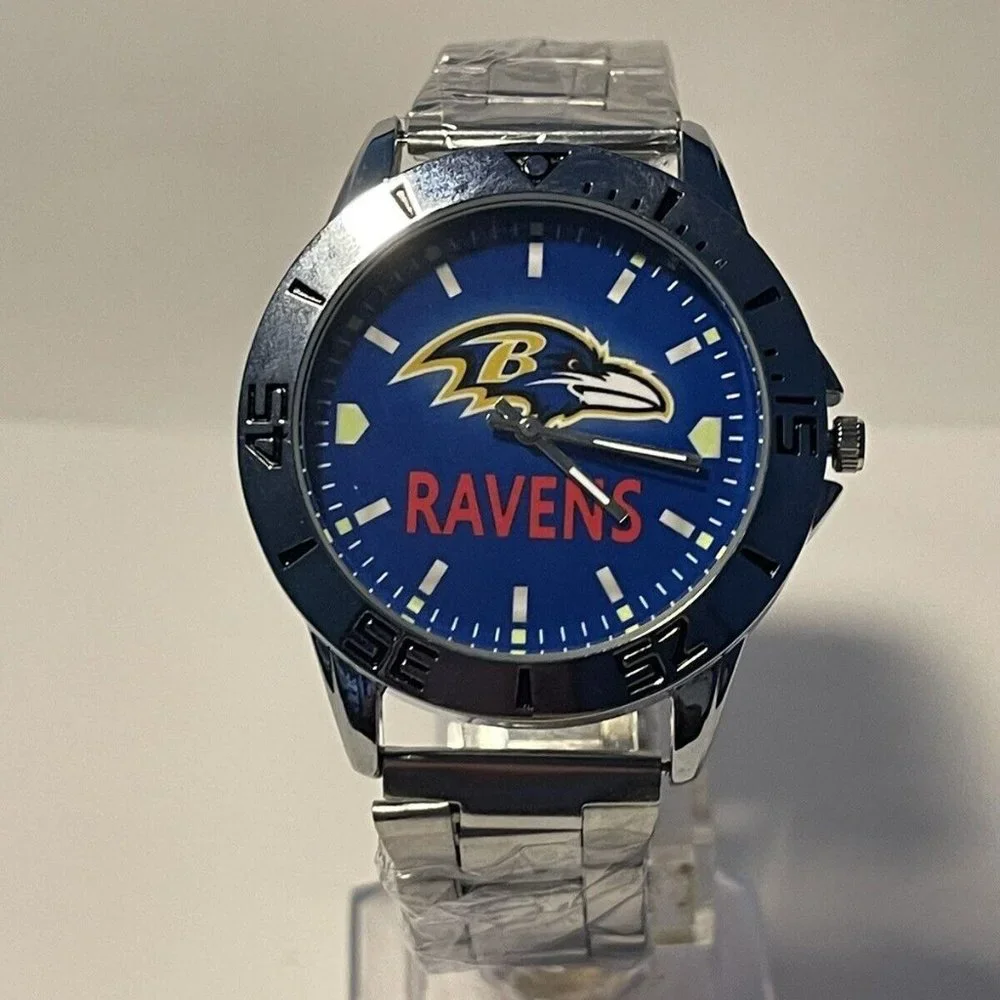 BALTIMORE RAVENS NFL Team Logo Men's Stainless-Steel Watch NEW - needs battery